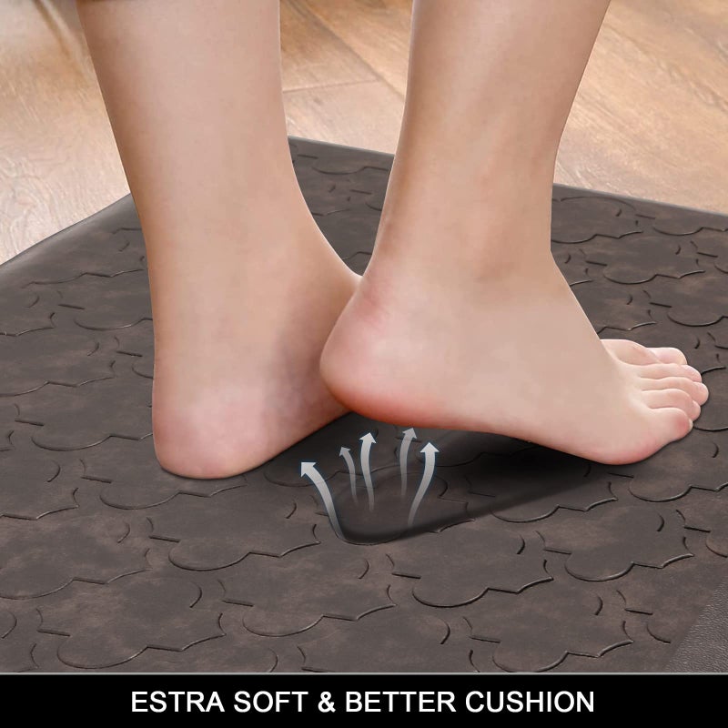 HEBE Kitchen Mat Cushioned Anti Fatigue Comfort Floor Mat Oversized 17.3"x48" Waterproof Non Slip Kitchen Rug Runner Laundry Room Rug Floor Carpet Heavy Duty Comfort Standing Mat Pads, Brown - Image 4