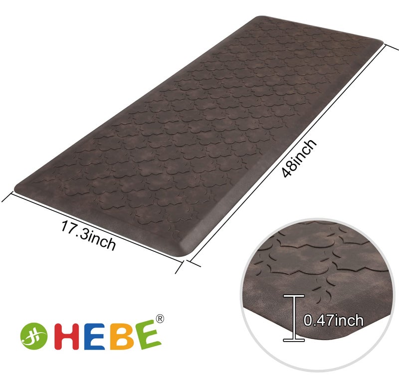 HEBE Kitchen Mat Cushioned Anti Fatigue Comfort Floor Mat Oversized 17.3"x48" Waterproof Non Slip Kitchen Rug Runner Laundry Room Rug Floor Carpet Heavy Duty Comfort Standing Mat Pads, Brown - Image 2