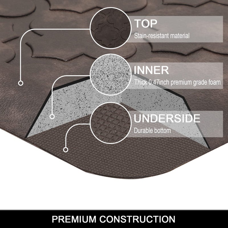 HEBE Kitchen Mat Cushioned Anti Fatigue Comfort Floor Mat Oversized 17.3"x48" Waterproof Non Slip Kitchen Rug Runner Laundry Room Rug Floor Carpet Heavy Duty Comfort Standing Mat Pads, Brown - Image 3