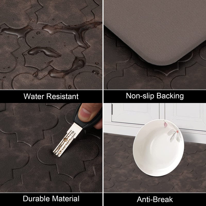 HEBE Kitchen Mat Cushioned Anti Fatigue Comfort Floor Mat Oversized 17.3"x48" Waterproof Non Slip Kitchen Rug Runner Laundry Room Rug Floor Carpet Heavy Duty Comfort Standing Mat Pads, Brown - Image 5