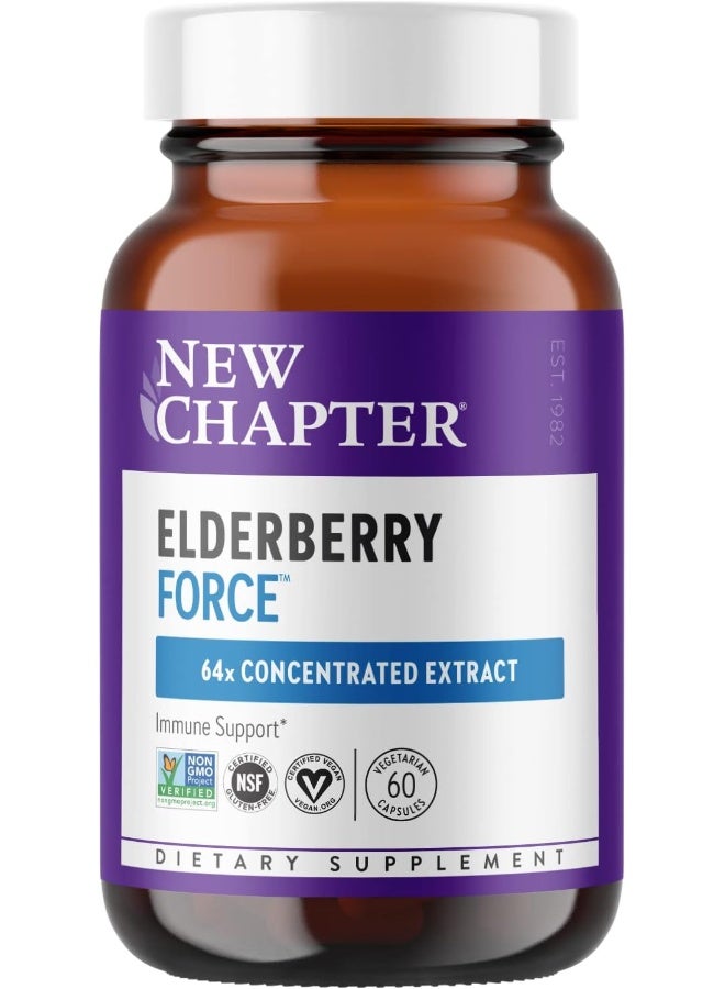 New Chapter Vegan Elderberry Capsules, New Chapter Elderberry Force, with 64x Concentrated Black Elderberry + Black Currant for Immune Support, No Added Sugar, Gluten Free- 60 Count  - Image 1
