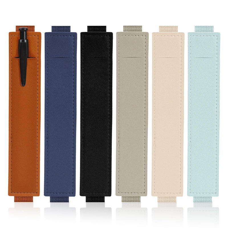 Sliverdew 6 Pcs Adjustable Pen Holder Elastic Band Pencil Pouch Colorful PU Leather Pen Sleeve Journal Pencil Holder for Planners Notebook Binders and Books - Image 1