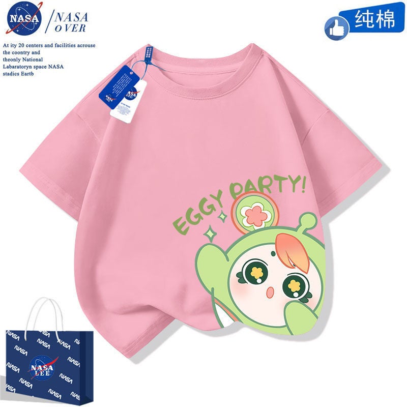 Cartoon Egg Party Short-Sleeved Casual Mid-Large Children'S Cotton T-Shirt Trendy Western Style Half-Sleeve For Boys And Girls - Image 1