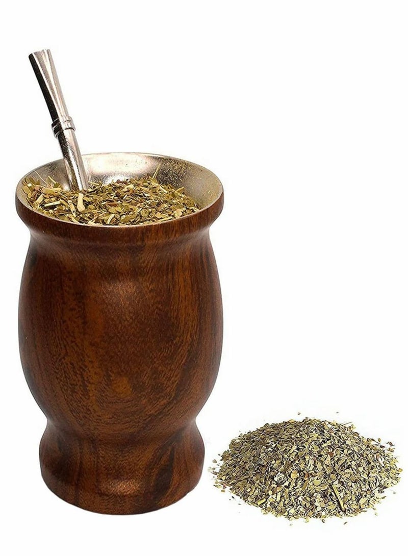 Yerba Mate Tea Cup, Stainless Steel Double Walled Easy Wash Household Insulation Cup, Mate Gourds for Yerba Mate Loose Leaf Drinking with Bombilla Straw, Wood Grain Color, 230 Ml  - Image 2
