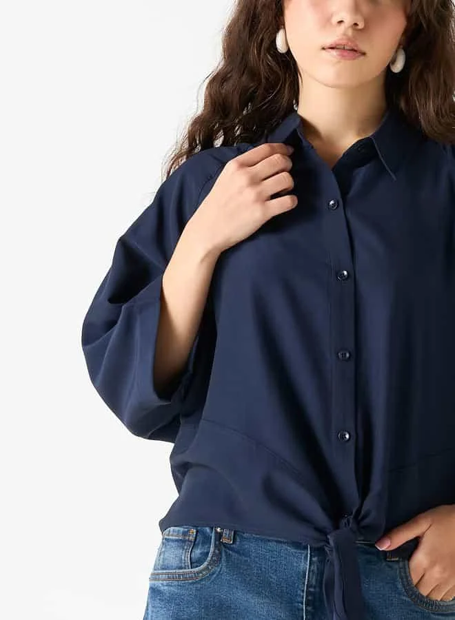 Lee Cooper Lee Cooper Regular Fit Shirt with Collar and Tie-Up Detail