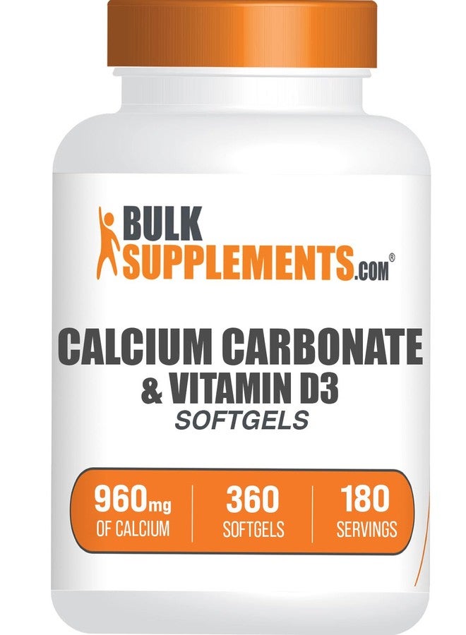 بالك سابلمنتس كبسولات هلامية من كربونات الكالسيوم وفيتامين د3 من BulkSupplements.com - مكمل غذائي من الكالسيوم وفيتامين د3 لدعم المناعة - خالٍ من الغلوتين، كبسولتان هلاميتان لكل جرعة، 360 كبسولة (عبوة واحدة) - Image 1