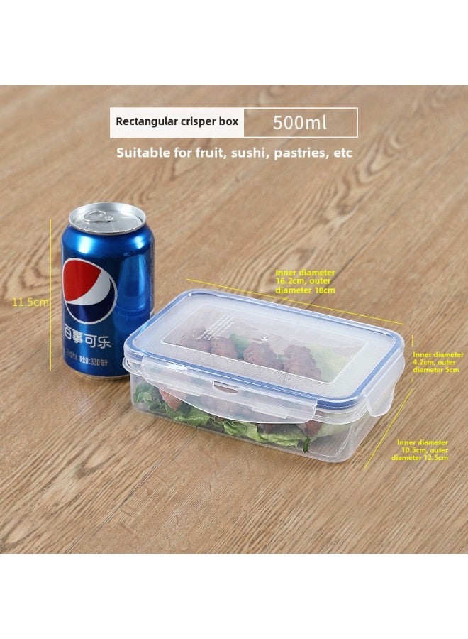 Plastic Sealed Storage Box Rectangular Food Grade Transparent Storage Box Refrigerator Special Food Preservation Box Round Large-Specifications:Rectangular 500ml  - Image 1