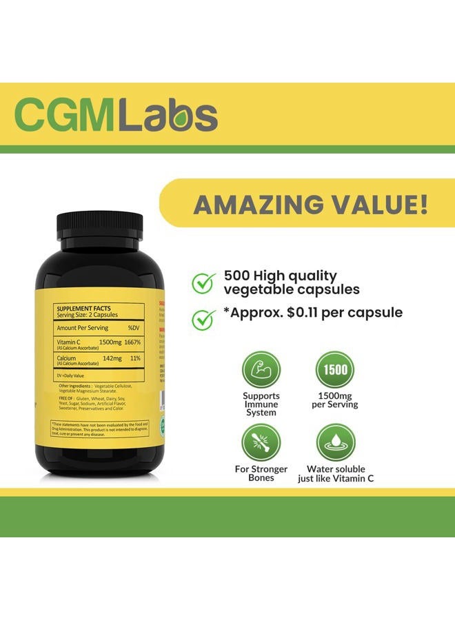 CGMLABS CGM Labs - MEGA Size Vitamin C 1500mg - Non Acidic, PH Neutral, Gentle on Stomach - 500 Capsules - Image 2