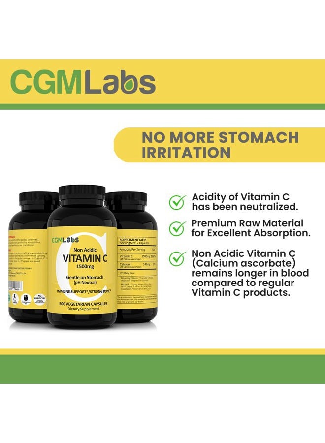 CGMLABS CGM Labs - MEGA Size Vitamin C 1500mg - Non Acidic, PH Neutral, Gentle on Stomach - 500 Capsules - Image 4