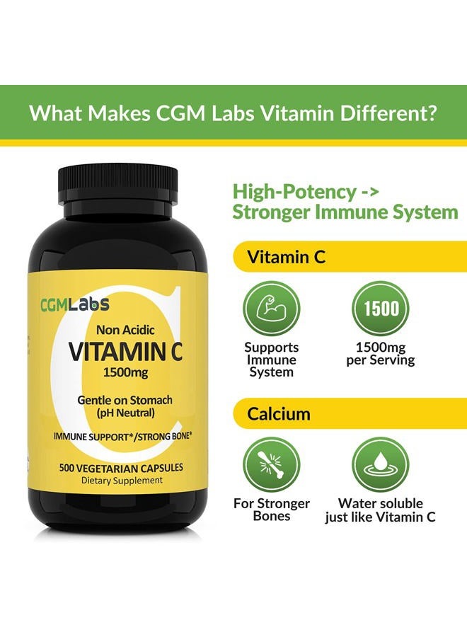 CGMLABS CGM Labs - MEGA Size Vitamin C 1500mg - Non Acidic, PH Neutral, Gentle on Stomach - 500 Capsules - Image 5