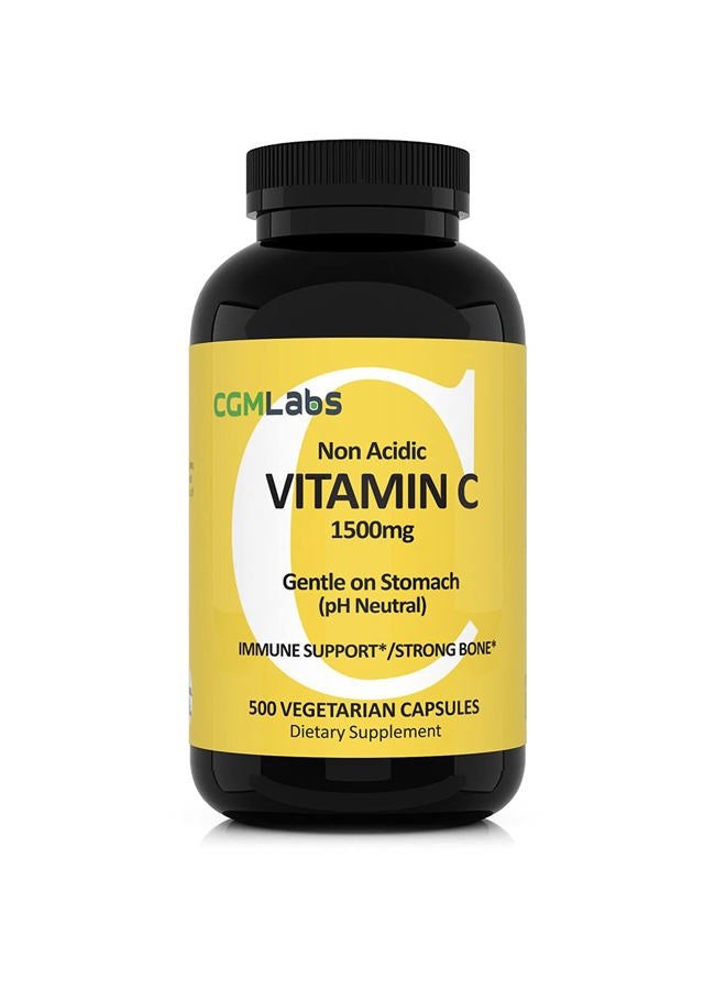 CGMLABS CGM Labs - MEGA Size Vitamin C 1500mg - Non Acidic, PH Neutral, Gentle on Stomach - 500 Capsules - Image 1