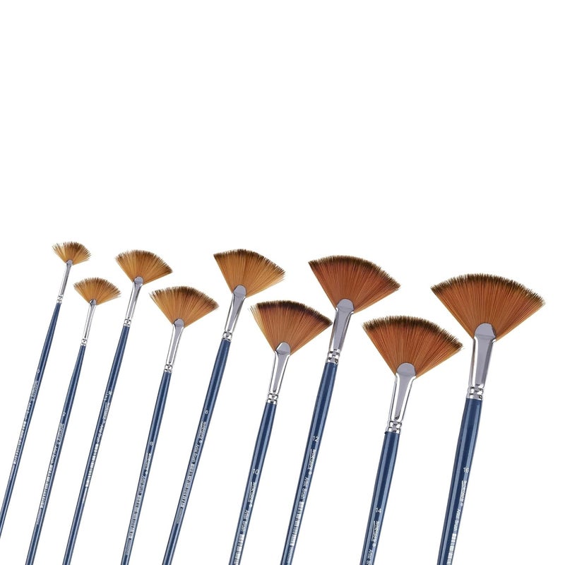 Worison Long Handle 9 pcs Synthetic Fan Paint Brush Set for Acrylic Watercolor and Gauche Painting(Wood) - Image 2