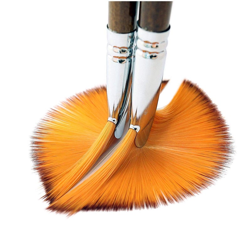 Worison Long Handle 9 pcs Synthetic Fan Paint Brush Set for Acrylic Watercolor and Gauche Painting(Wood) - Image 4