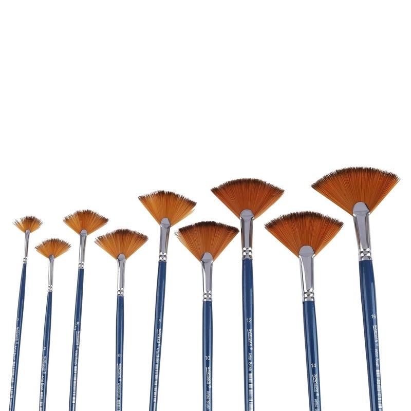 Worison Long Handle 9 pcs Synthetic Fan Paint Brush Set for Acrylic Watercolor and Gauche Painting(Wood) - Image 3