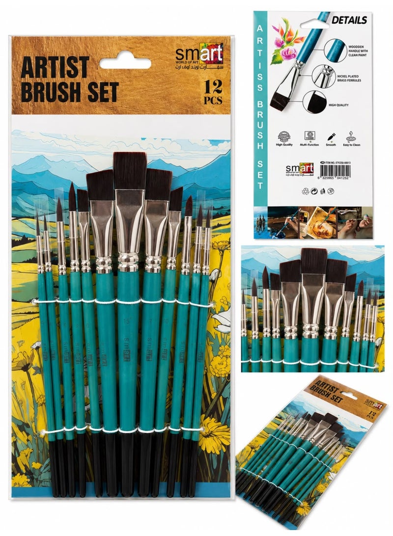 Smart Premium Paint Brush Set 12 pcs for Oil, Acrylic, Gouache, Watercolour painting - Image 2