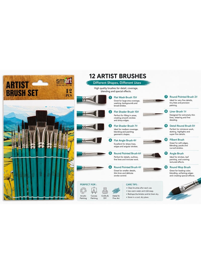 Smart Premium Paint Brush Set 12 pcs for Oil, Acrylic, Gouache, Watercolour painting - Image 3