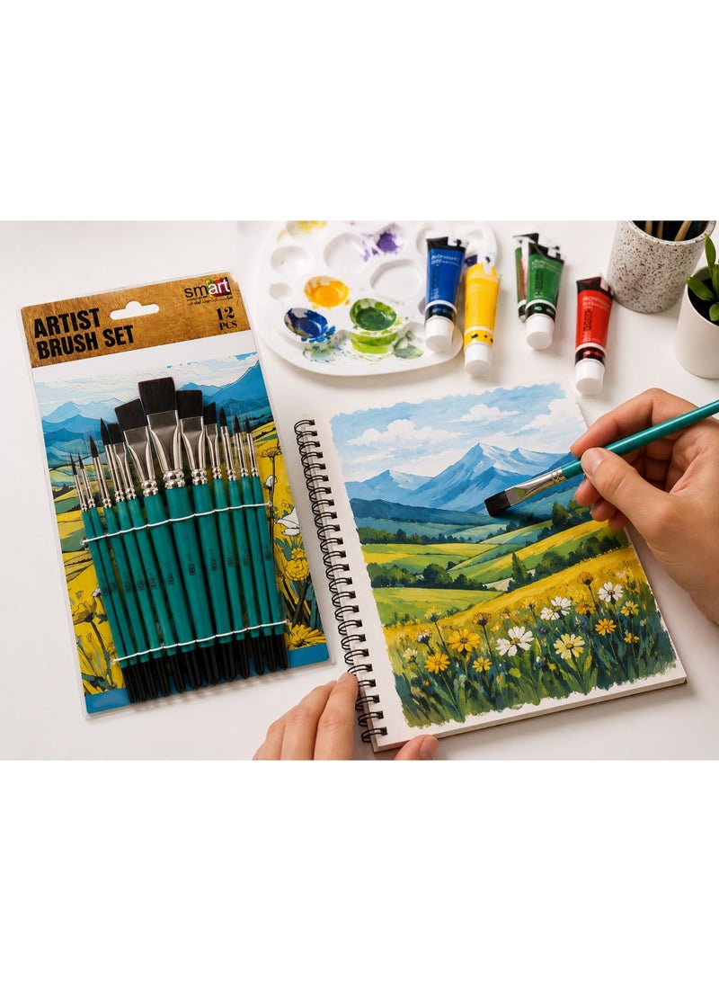 Smart Premium Paint Brush Set 12 pcs for Oil, Acrylic, Gouache, Watercolour painting - Image 4