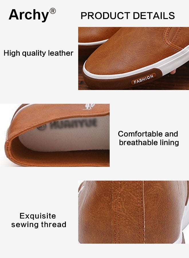 أرشي حذاء مسطح من الجلد للأعمال التجارية للرجال بتصميم بسيط ومقدمة مستديرة ونعل ناعم منخفض وسهل الارتداء، حذاء رجالي مقاوم للتآكل ومضاد للانزلاق ومريح للقيادة - Image 5