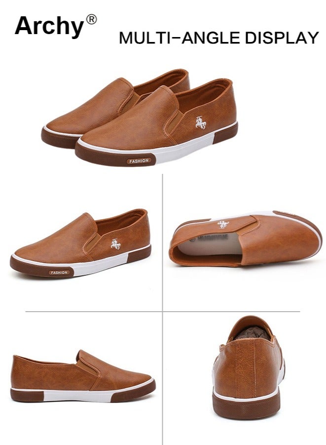 أرشي حذاء مسطح من الجلد للأعمال التجارية للرجال بتصميم بسيط ومقدمة مستديرة ونعل ناعم منخفض وسهل الارتداء، حذاء رجالي مقاوم للتآكل ومضاد للانزلاق ومريح للقيادة - Image 4