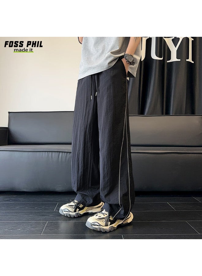 Foss Phil Men's Ice Silk Thin High-end Loose Straight-leg Casual Pants Ck2558 Black M - Image 4