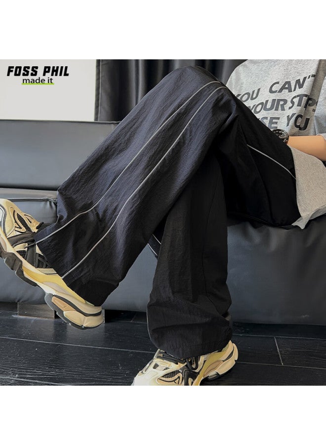 Foss Phil Men's Ice Silk Thin High-end Loose Straight-leg Casual Pants Ck2558 Black M - Image 2