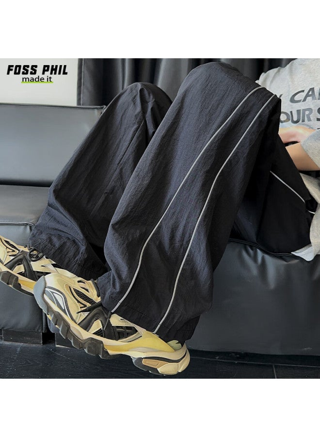 Foss Phil Men's Ice Silk Thin High-end Loose Straight-leg Casual Pants Ck2558 Black M - Image 1