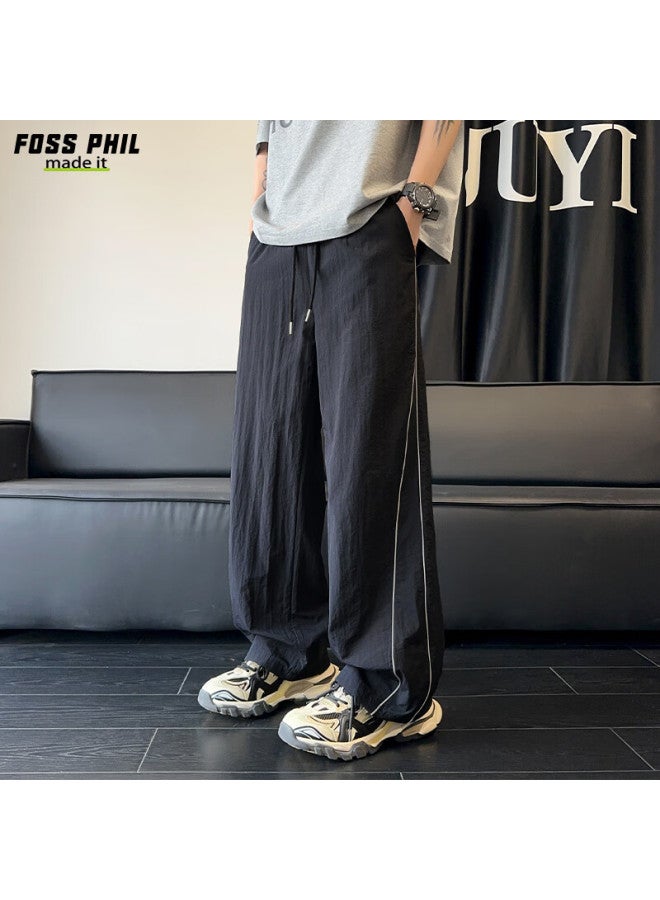 Foss Phil Men's Ice Silk Thin High-end Loose Straight-leg Casual Pants Ck2558 Black M - Image 5