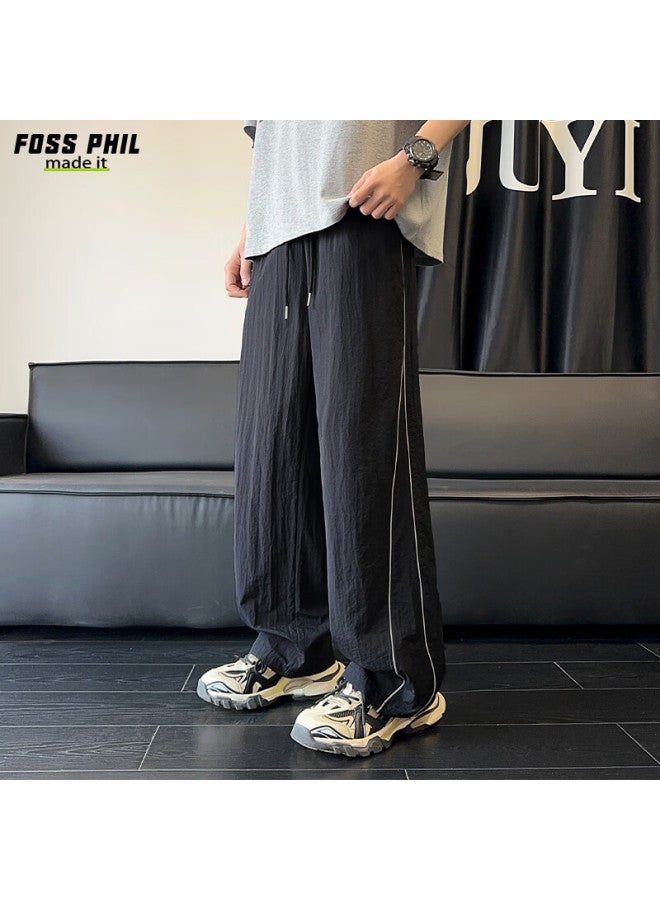 Foss Phil Men's Ice Silk Thin High-end Loose Straight-leg Casual Pants Ck2558 Black M - Image 3