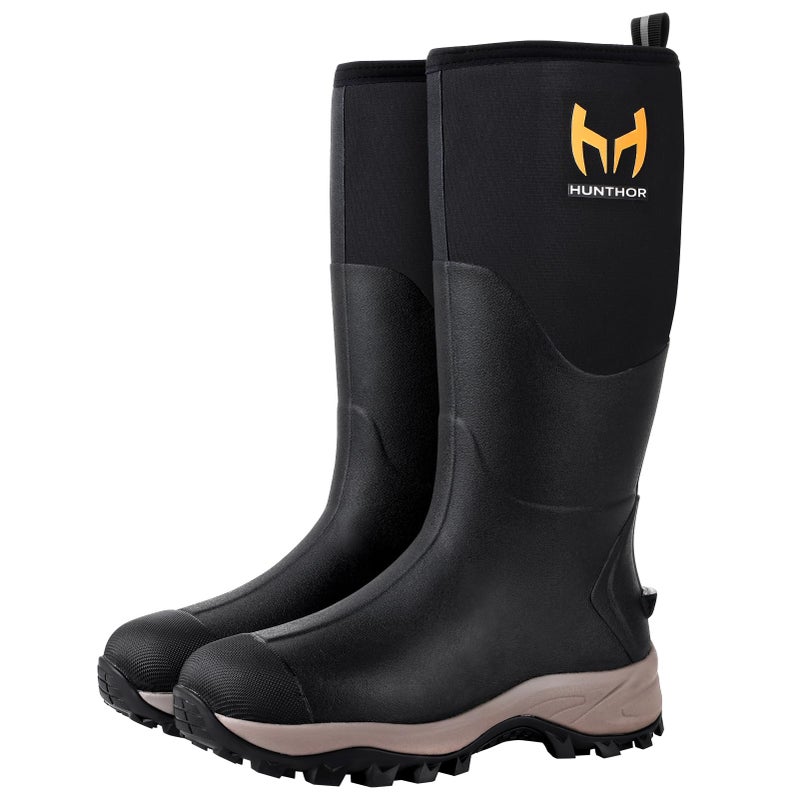 Hunthor Rubber Boots for Women with Steel Shank, Waterproof 6mm Neoprene Rain Boots for Hunting, Outdoor Work Black size 5 - Image 1