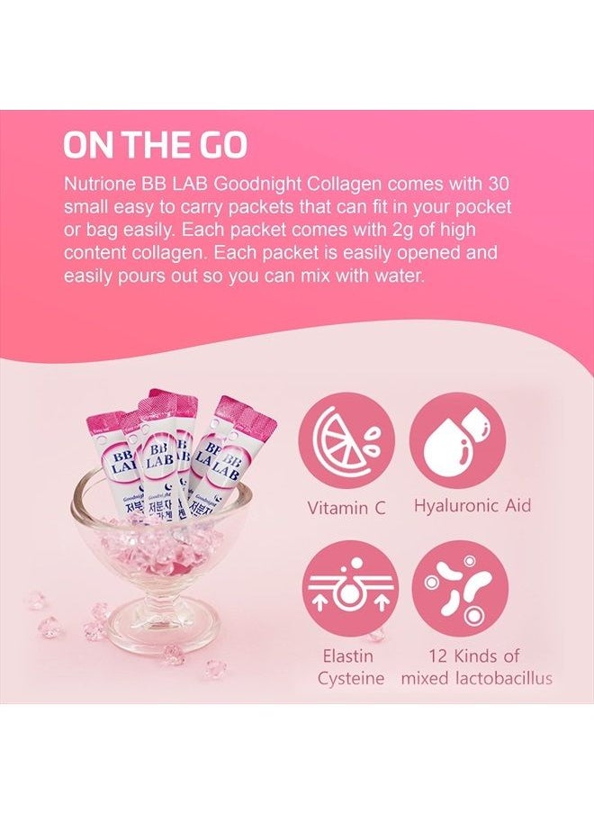 BB LAB Goodnight Collagen, Sound of Seoul، كولاجين جزيئي منخفض، لصحة البشرة والعظام، صنع في كوريا، 30 عبوة (60 جرام)