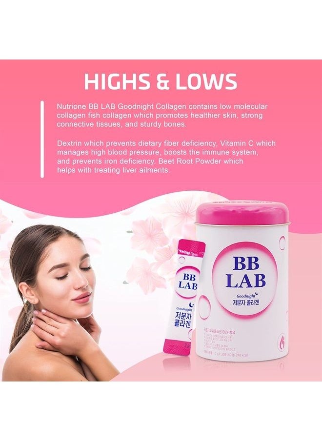 BB LAB Goodnight Collagen, Sound of Seoul، كولاجين جزيئي منخفض، لصحة البشرة والعظام، صنع في كوريا، 30 عبوة (60 جرام)