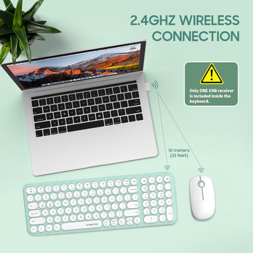 XTREMTEC Wireless Keyboard and Mouse Combo, XTREMTEC Cute Kawaii Green Aesthetic Quiet Laptop Keyboard Teclado y Mouse Inalambrico Mac (Macaron Green) - Image 2