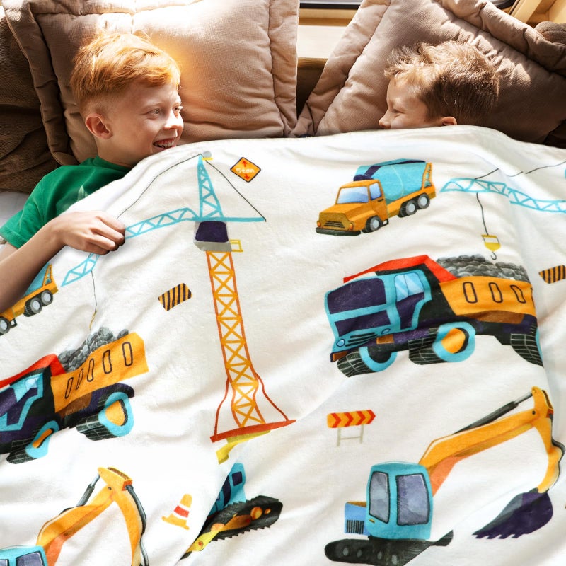 AISDE Construction Truck Blanket Boys Excavator Plush Throw Blanket Soft Fuzzy Flannel Tractor Blanket for Bed Couch Sofa Decor Blankets Trucks Car Lover Toddler Kids Blankets Gifts 60"x50" - Image 2