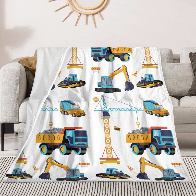AISDE Construction Truck Blanket Boys Excavator Plush Throw Blanket Soft Fuzzy Flannel Tractor Blanket for Bed Couch Sofa Decor Blankets Trucks Car Lover Toddler Kids Blankets Gifts 60"x50" - Image 1