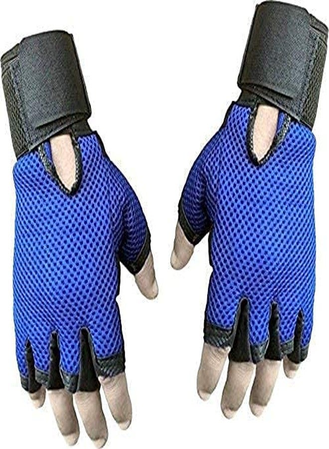 ZaySoo Mesh Gym Gloves for Professional Weightlifting, Fitness Training and Workout | with Half-Finger Length, Wrist Wrap for Protection | and Tactical Thumb (Blue, M) - Image 2