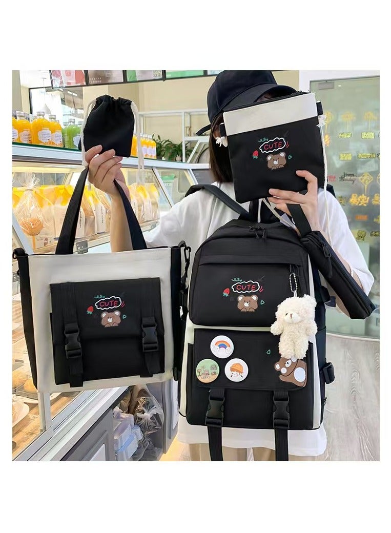 5 Pcs adult Backpack School Bags Set Backpacks with Pendant Lunch Bag Pencil Case Handbag Coin Purse for Teen Girls School Backpack  - Image 2