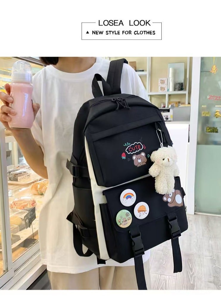 5 Pcs adult Backpack School Bags Set Backpacks with Pendant Lunch Bag Pencil Case Handbag Coin Purse for Teen Girls School Backpack  - Image 3