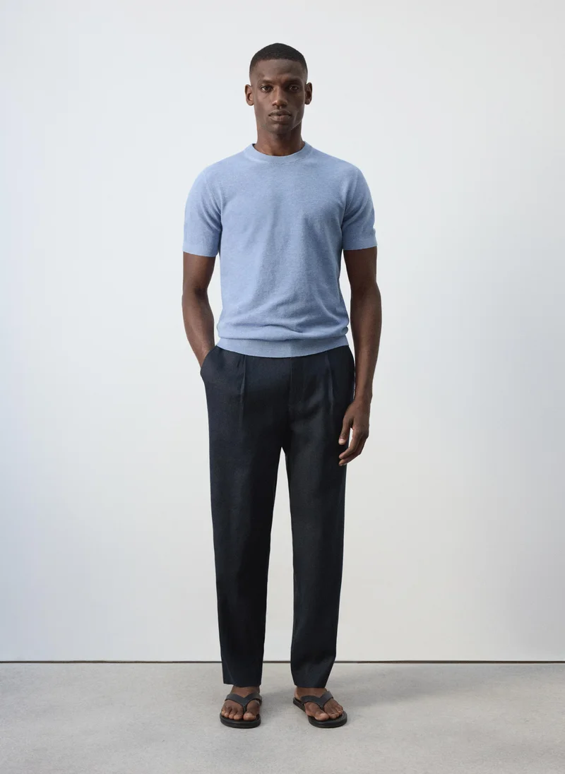 Mango Man 52-AZUL Fine-Knit T-Shirt In Cotton Blend for Men | Best Price UAE