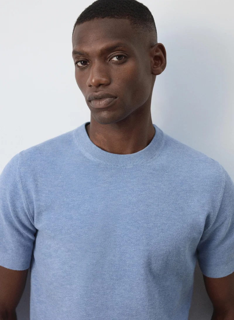 Mango Man 52-AZUL Fine-Knit T-Shirt In Cotton Blend for Men | Best Price UAE
