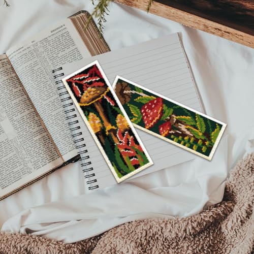 ORIGACH 6 Pcs Cross Stitch Bookmark Kit for Beginner with Backing Felt Floss Instruction Mushroom Plants DIY Stamped Embroidery Bookmark Kit for Starter Adults Book Lovers - Image 5