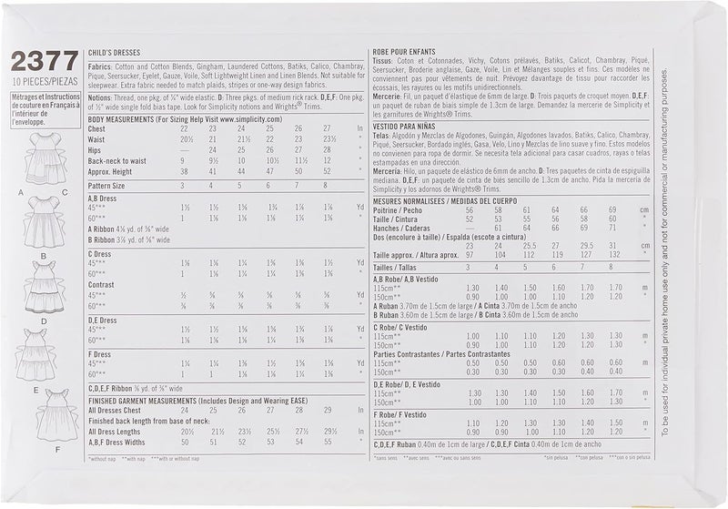 Simplicity A 3-4-5-6-7-8 Sewing Pattern 2377 for Child's Dresses - Image 2