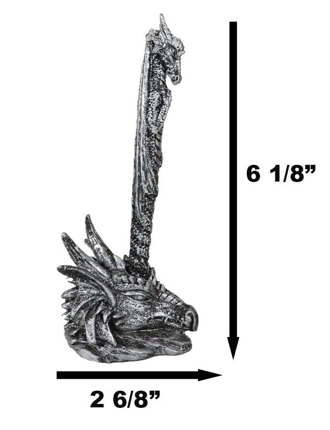 Ebros Gift Ink Of Fire Spirit Leviathan Pen With Dragon Head Base Holder Figurine 6.5" H Office Desktop Accessory Stationery Dungeons And Dragons Medieval Accent - Image 2