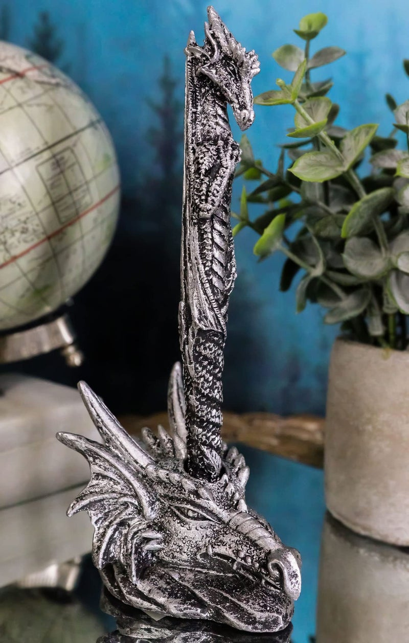 Ebros Gift Ink Of Fire Spirit Leviathan Pen With Dragon Head Base Holder Figurine 6.5" H Office Desktop Accessory Stationery Dungeons And Dragons Medieval Accent - Image 5