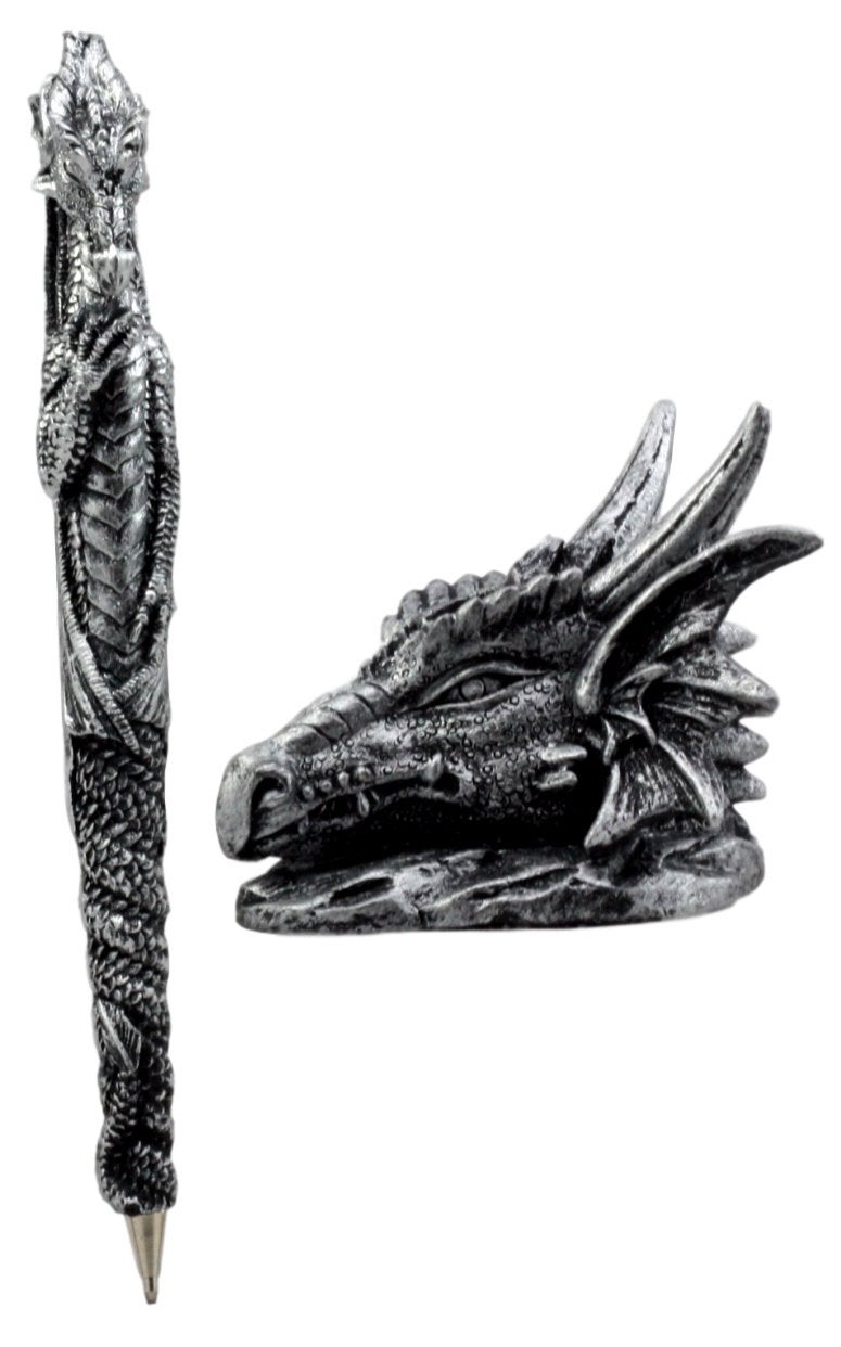 Ebros Gift Ink Of Fire Spirit Leviathan Pen With Dragon Head Base Holder Figurine 6.5" H Office Desktop Accessory Stationery Dungeons And Dragons Medieval Accent - Image 3