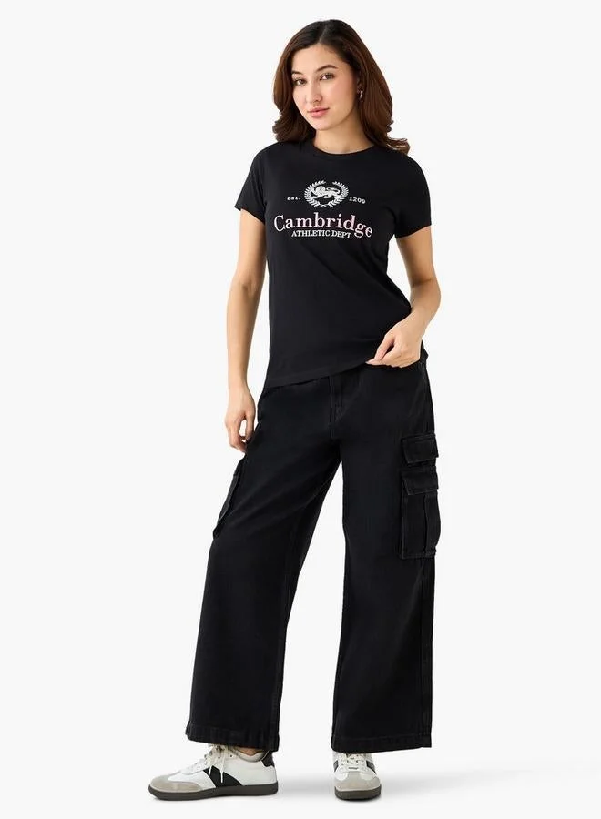 اس بي كاركترز Cotton T-shirt with Cambridge Embroidery