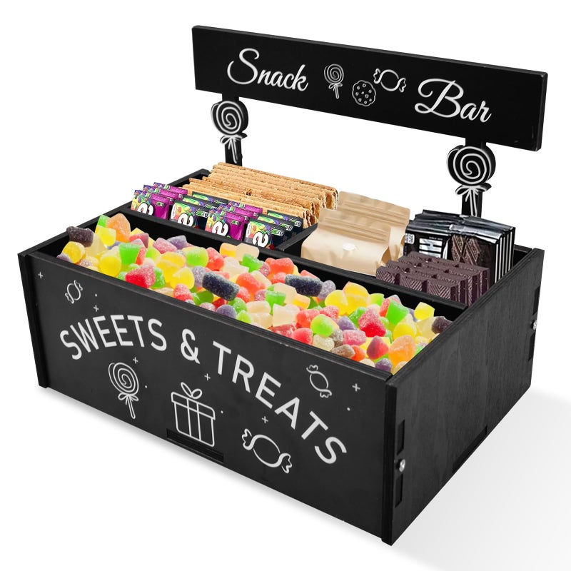 Kuabiz Snack Organizer for Countertop Wooden Snack Bar Container 4 Compartment Food Storage Bins Basket Snacks Bar Station for Chips Candy Pantry Kitchen Cabinets Table Supplies - Image 1