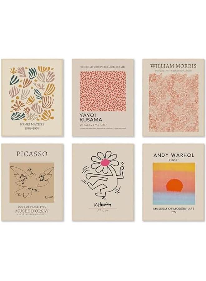 KBKBART Matisse Wall Art Prints Set of 6, Abstract Matisse Wall Art Exhibition Posters Beige Yellow Picasso Flower Market Art Prints William Morris Poster, Boho Canvas Paintings Pictures for Aesthetic Room, - Image 1