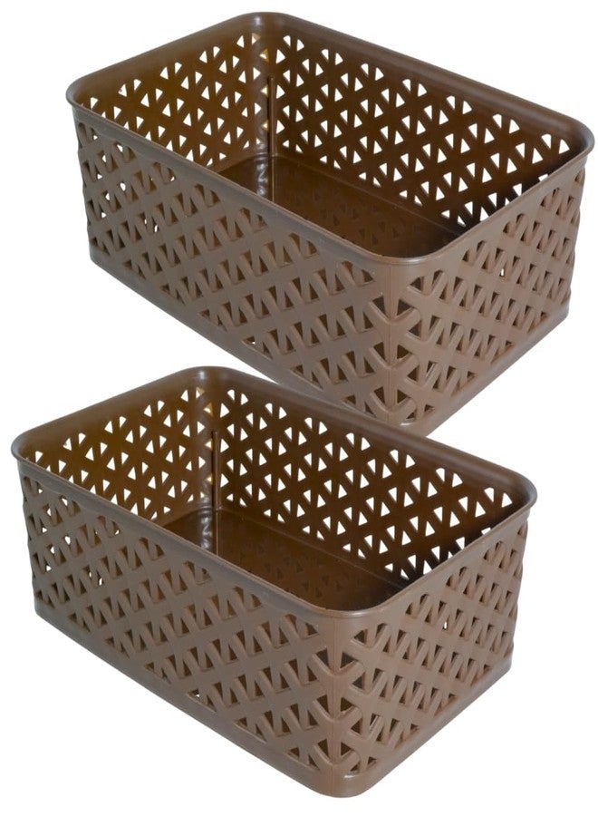Morvi Ellora-2 Multi-Purpose Plastic Storage Basket|Stackable Organizer Tokri For Home,Kitchen,Bathroom & Office|Ideal For Toys,Clothes,Cosmetics,Stationery|Set Of 2|Brown - Image 1