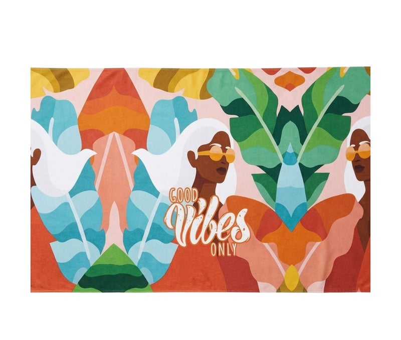 GOOD VIBES ONLY Beach Towel – Girl Print – Multicolor – 140 × 70 cm - Image 1