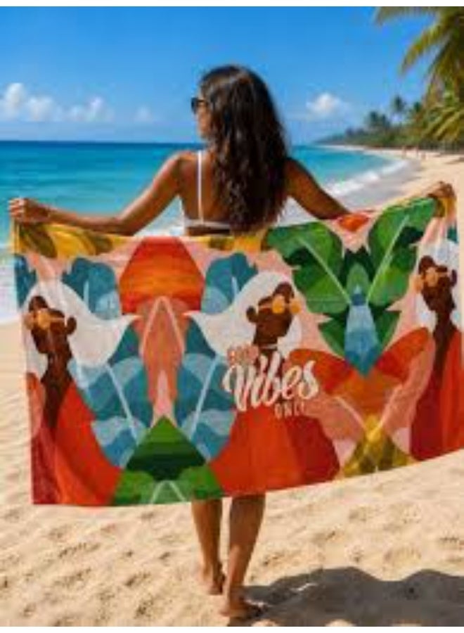 GOOD VIBES ONLY Beach Towel – Girl Print – Multicolor – 140 × 70 cm - Image 2